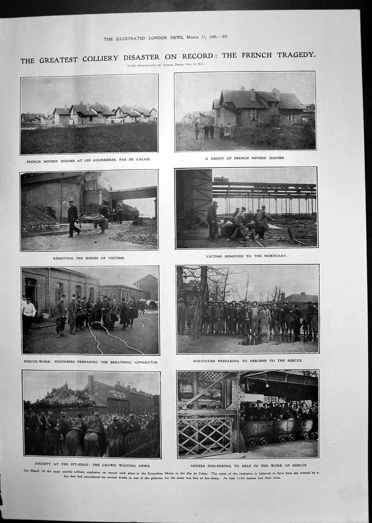 Antique Print Les CourriÇres Pas De Calais Colliery Disaster HousehScenes