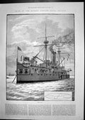 Old Print H.M.S. Ajax Queen'S Jubilee Naval Review Minotaur Agincourt Her