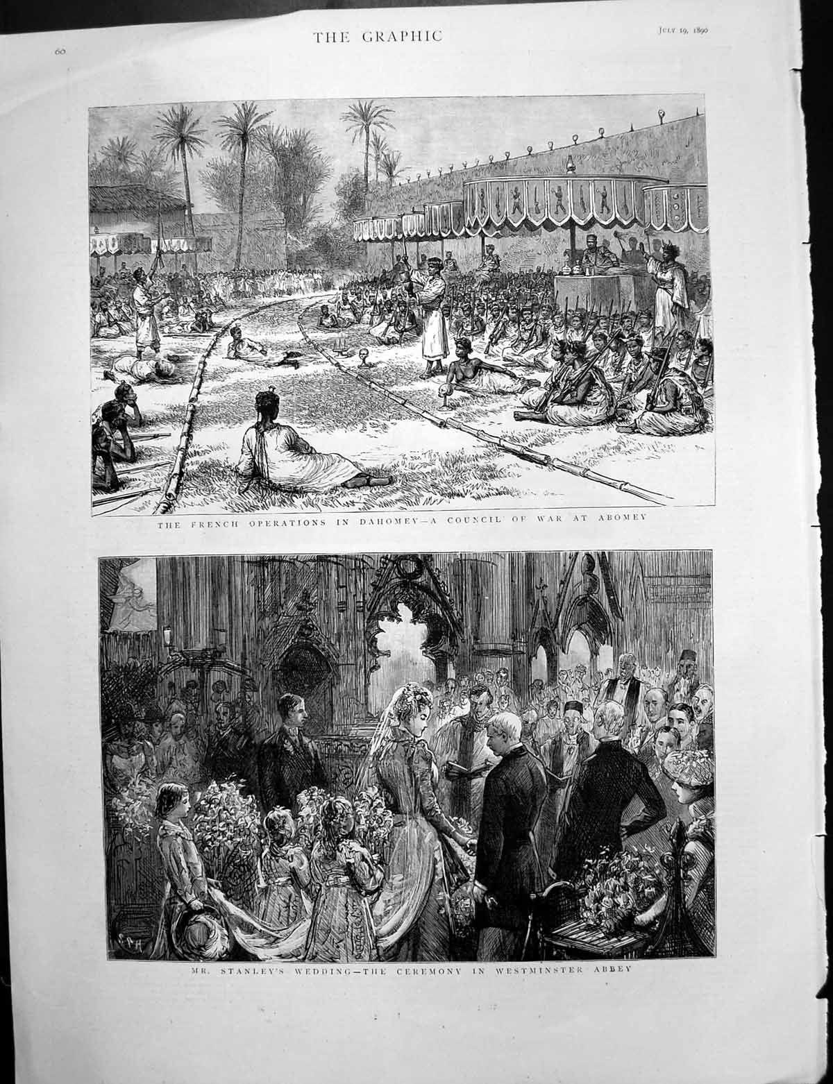 Original Old Antique Print French Operations Dahomey Mr Stankeys Wedding 1890