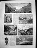 Antique Old Print Karagam Glacier Baksan Tartars Urusbi Caucasian Map 1889 19th