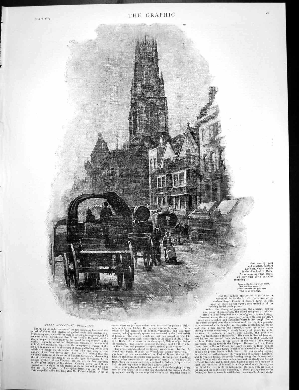 Antique Print Fleet Street St Dunstains Officer 2Nd Regiment Dragoons 1889