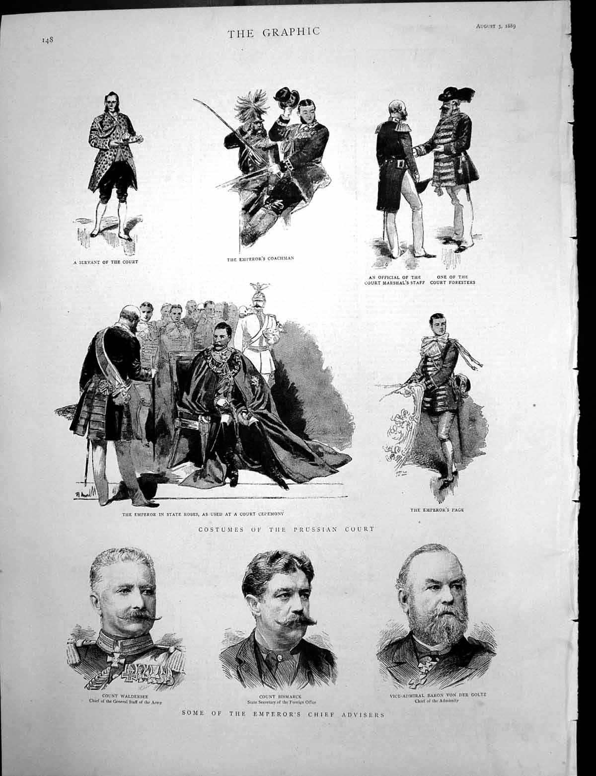 Antique Old Print Alberta Queen Onboard Costumes Prussian Court Advisers 1889