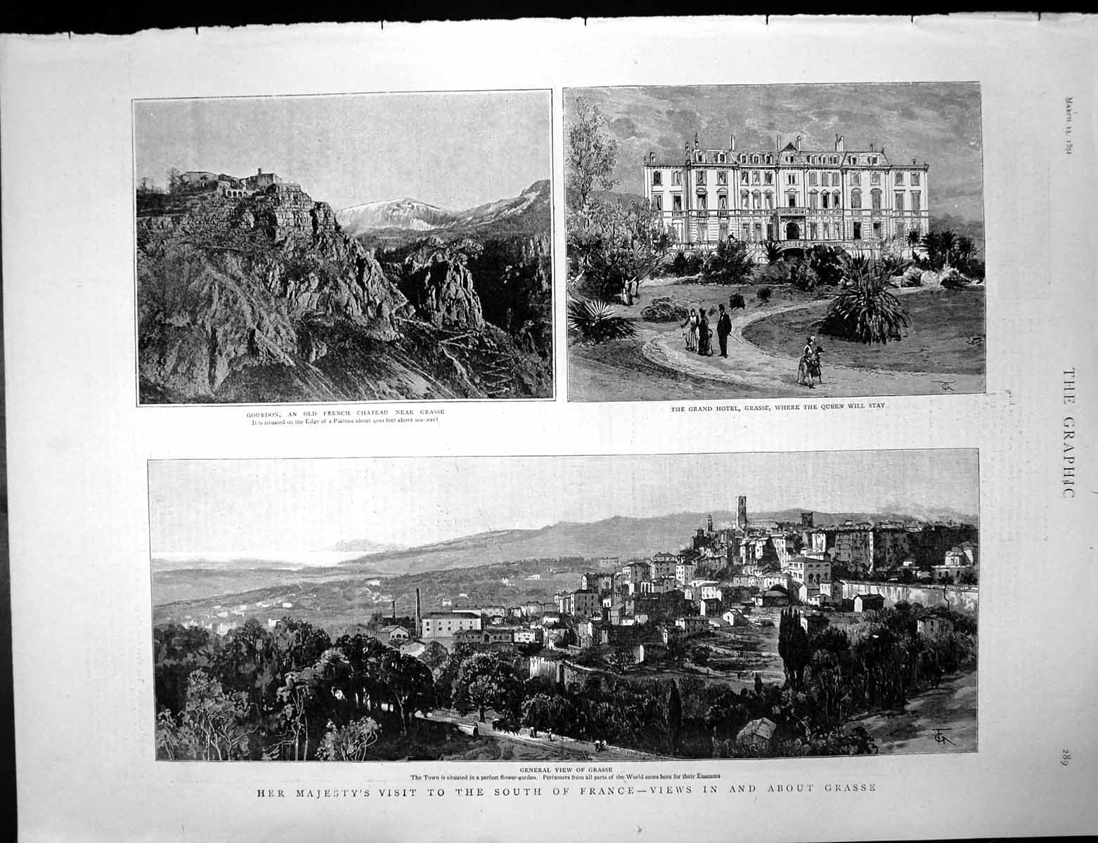 Antique Print Queens Visit France Grasse Cascade Pont Du Loup Gourdon 1891 19th