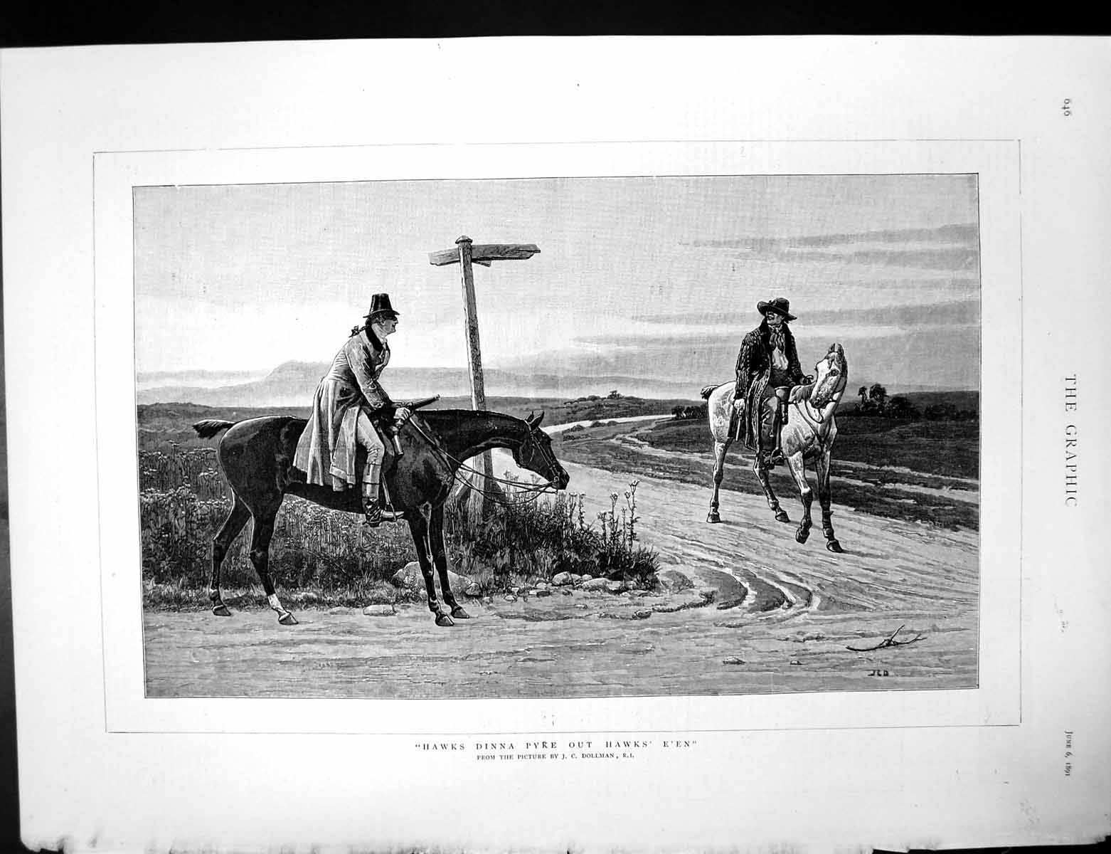 Antique Old Print Hawks Dinna Pyre Out Hawks Een Jc Dollman Frank Evans 1891