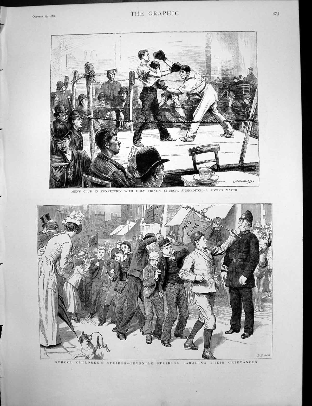Old Print Juvenile Strikers Boxing Match Mens Club Holytrinity Church1889 19th