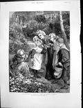 Antique Old Print Grandmothers Visit Childrens Garden Crematorium Manch 1890