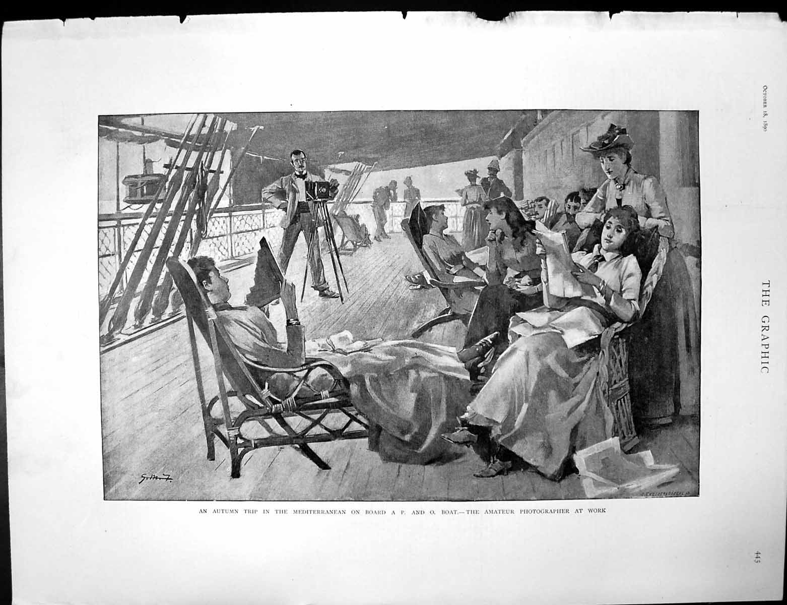 Old Print Trip P&O Boat Mediterranean Municipal Buildings Newcastle 1890 19th