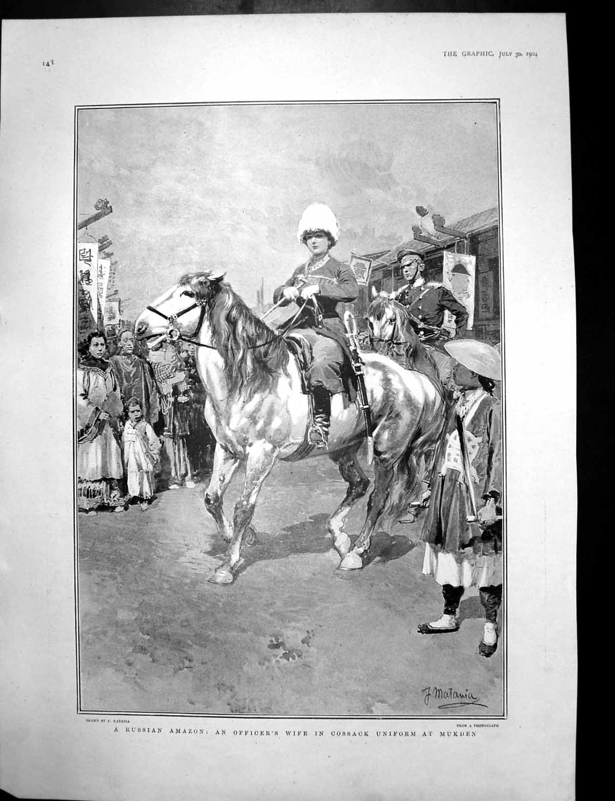 Antique Old Print Cossacks Wife Uniform Russia Memorial Statue Adelaide 1904