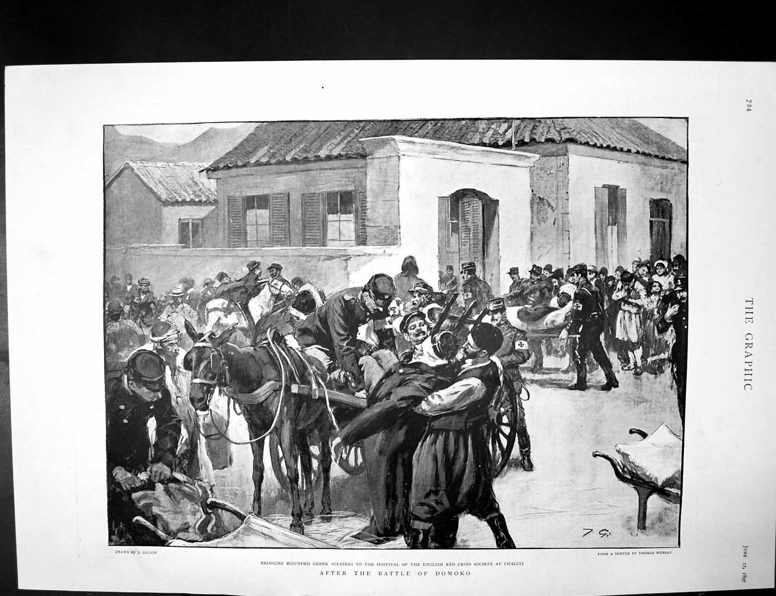 Old Antique Print Wounded Greek Siers Domoko Red Cross Constantinople1897 19th
