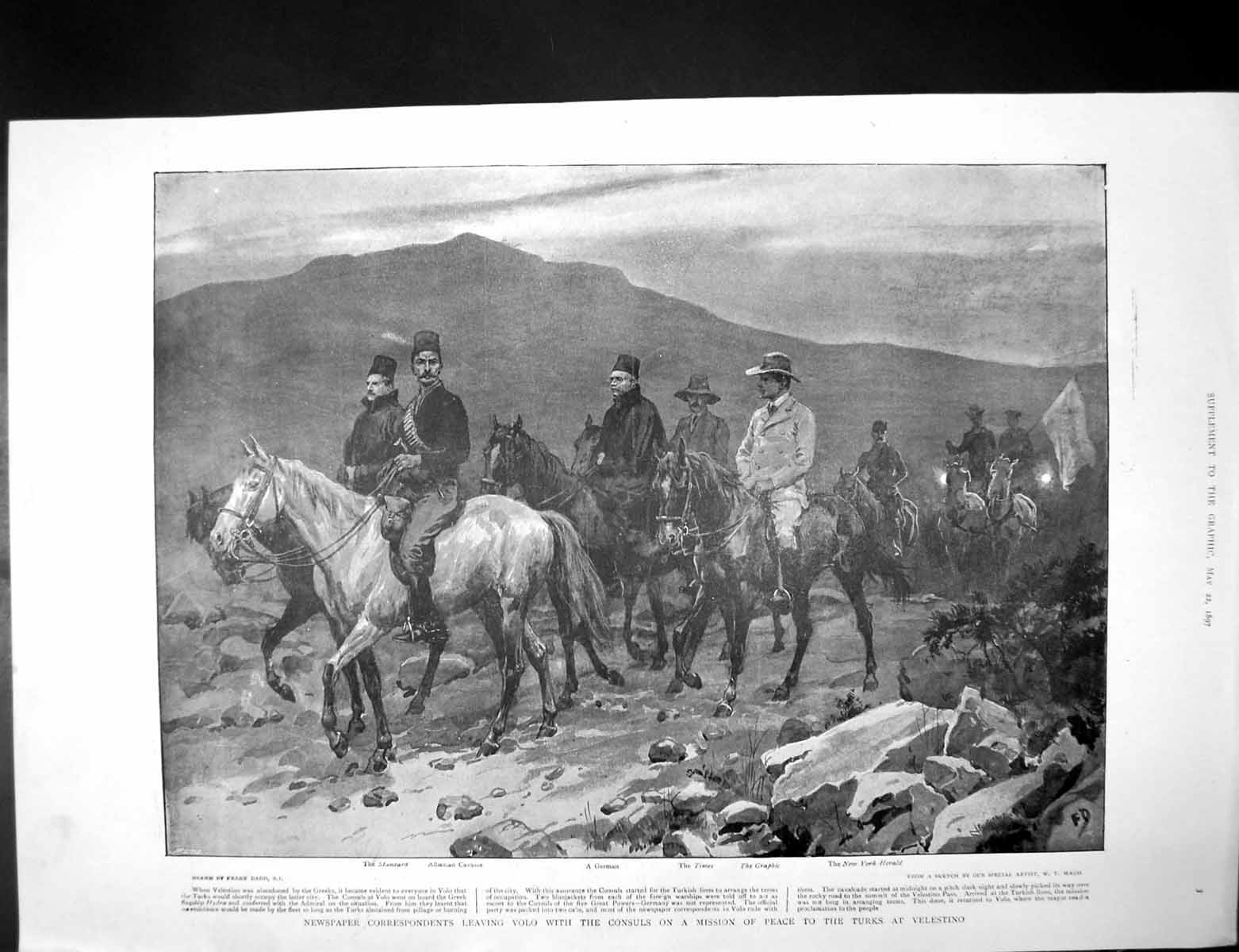 Antique Old Print Newspaper Correspondents Volo After Battle Velestino 1897