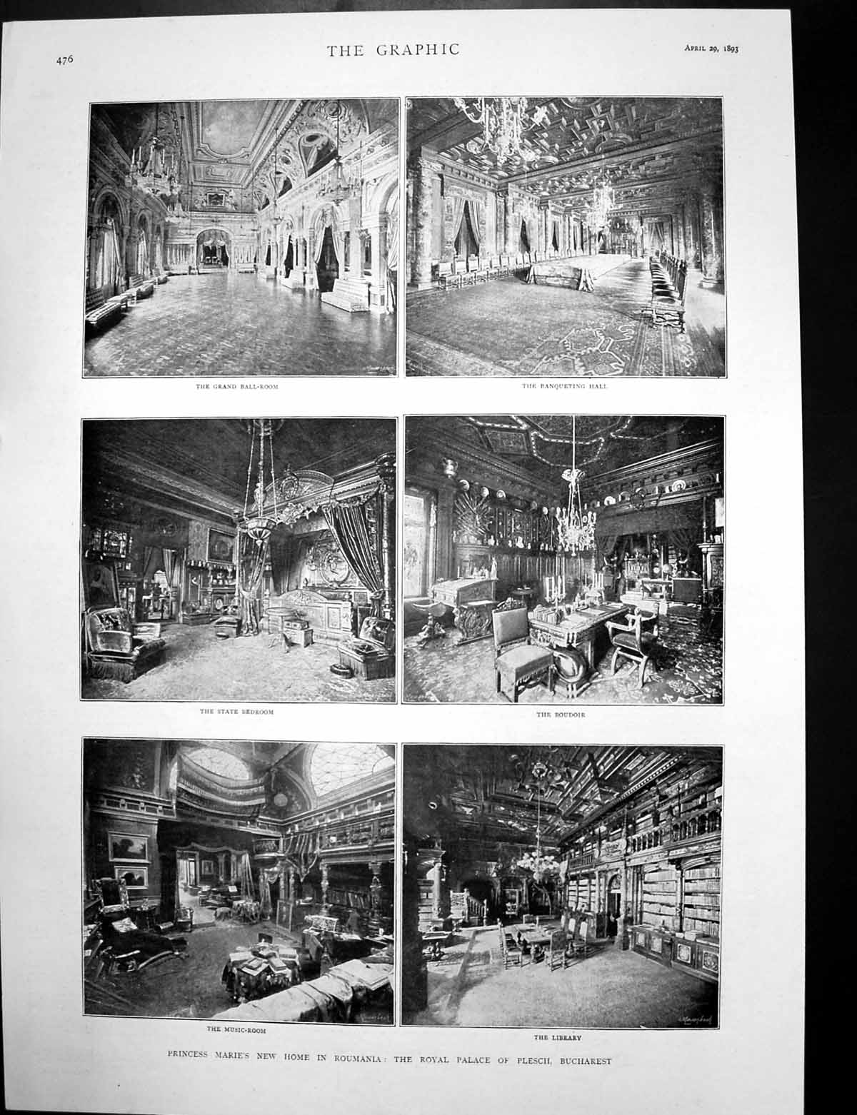 Antique Old Print Royal Palace Plesch Bucharest William Hogarths Plate 1893