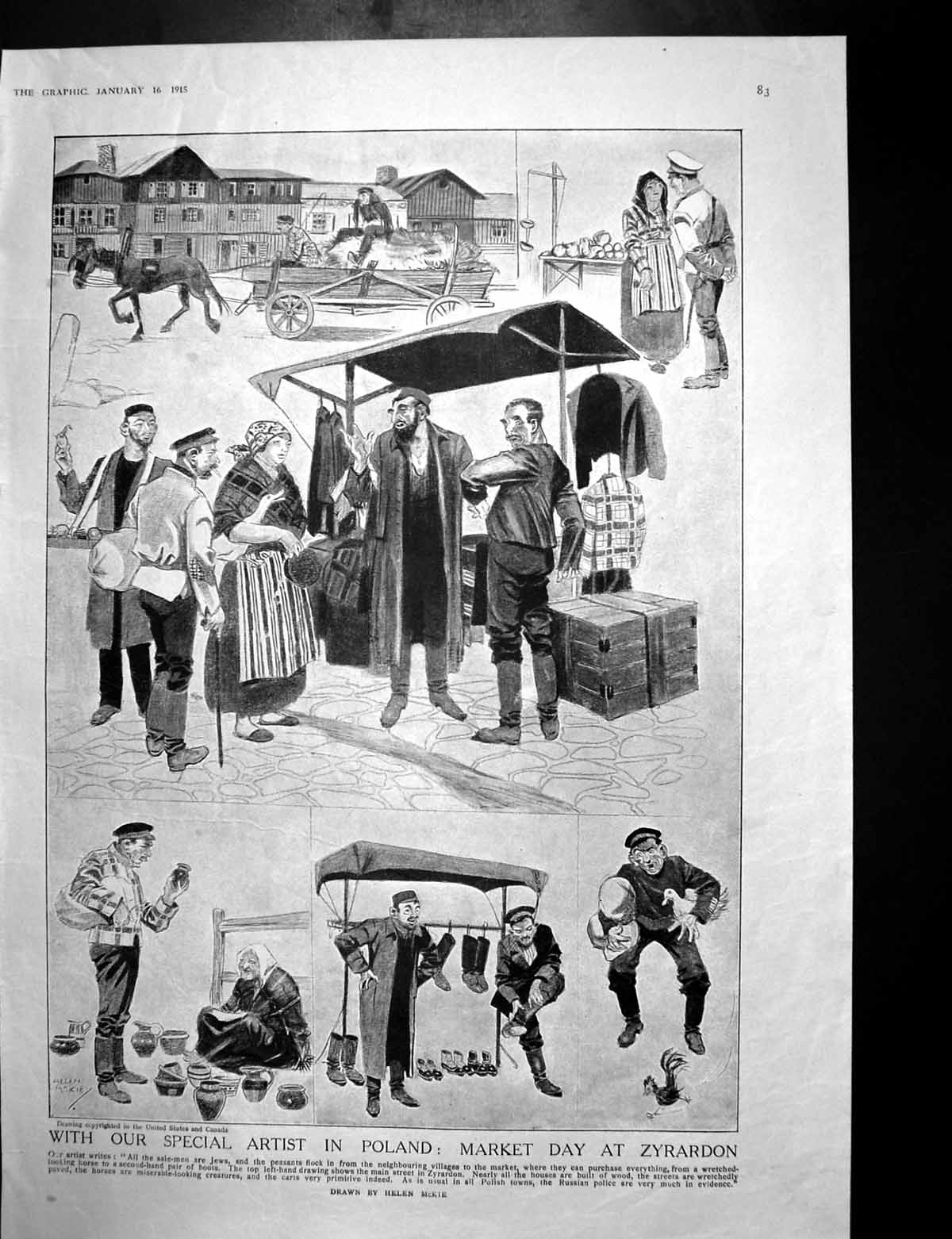 Antique Old Print Market Dayzyrardon Poland Count Ivan Tolstoy Petrograd 1915