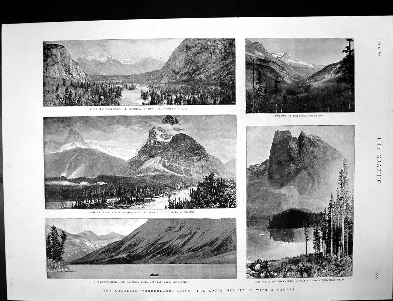 Original Old Antique Print Rocky Mountains Gen Wedding King Queen Denmark 1892