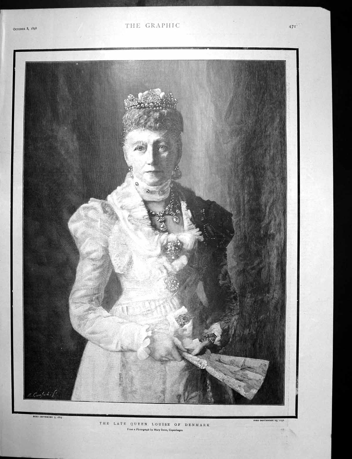 Antique Old Print Queen Louise Denmark Candia Crete Hms Majestic Channel 1898