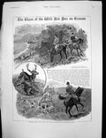 Old Antique Print Chase Wild Red Deer Exmoor Horses Dogs Stag Stream 1889 19th