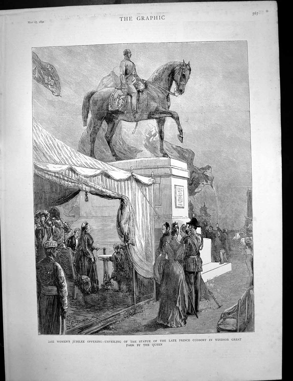 Antique Old Print Dr Syntax Ceylon Statue Prince Consort Windsor Queen 1890