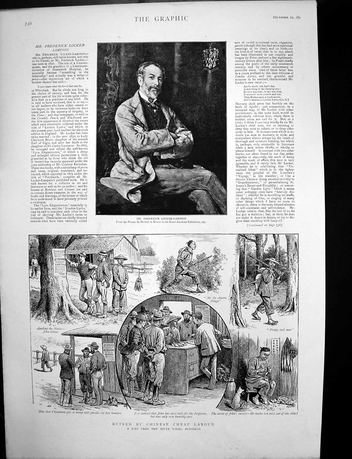 Old Print Chinese Cheap Labour Australia Randolph Churchill S Africa 1891 19th