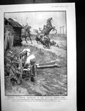 Antique Old Print Cossack Ambuscade Fighting Lodz Refugee Problem Poland 1915