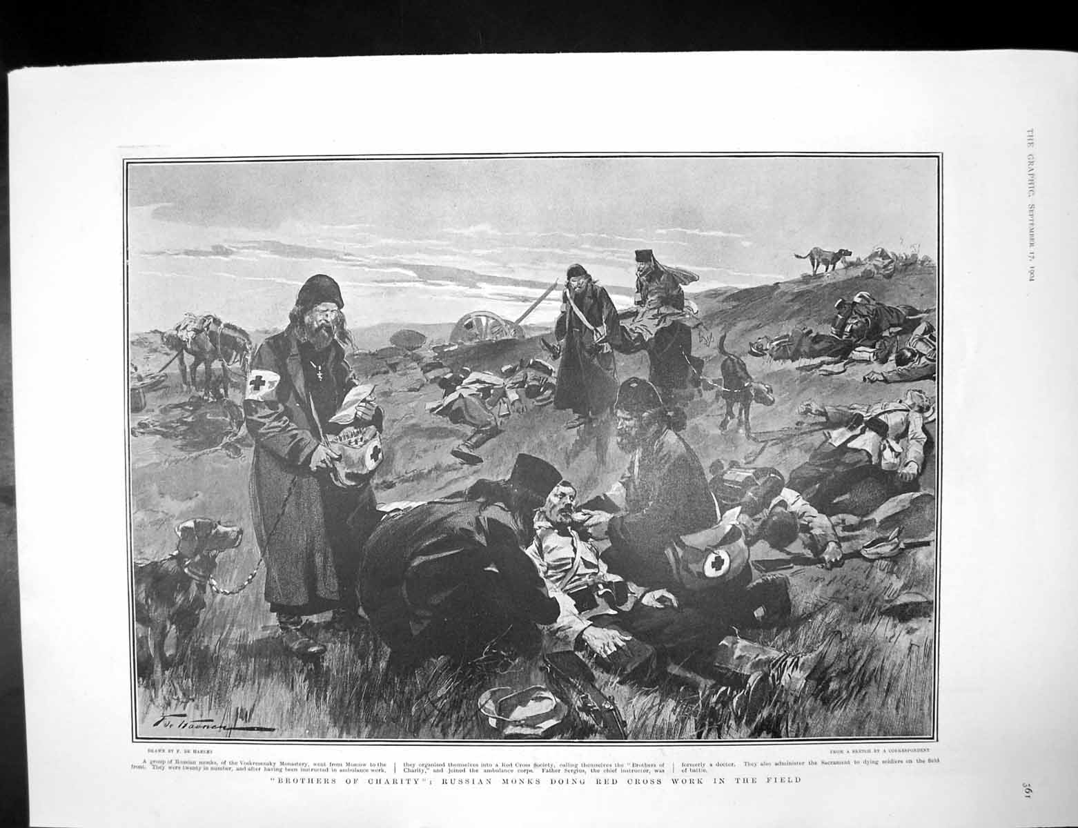 Antique Print Russian Monks Red Cross Work Officers Discovery Cpt Scott1904