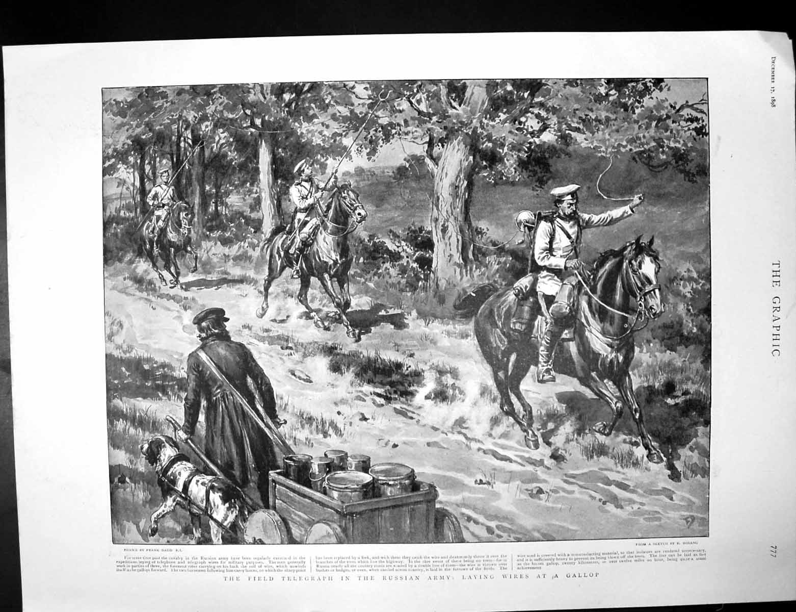 Antique Print Field Telegraph Russian Army Barnum Baileys Show Addison 1898