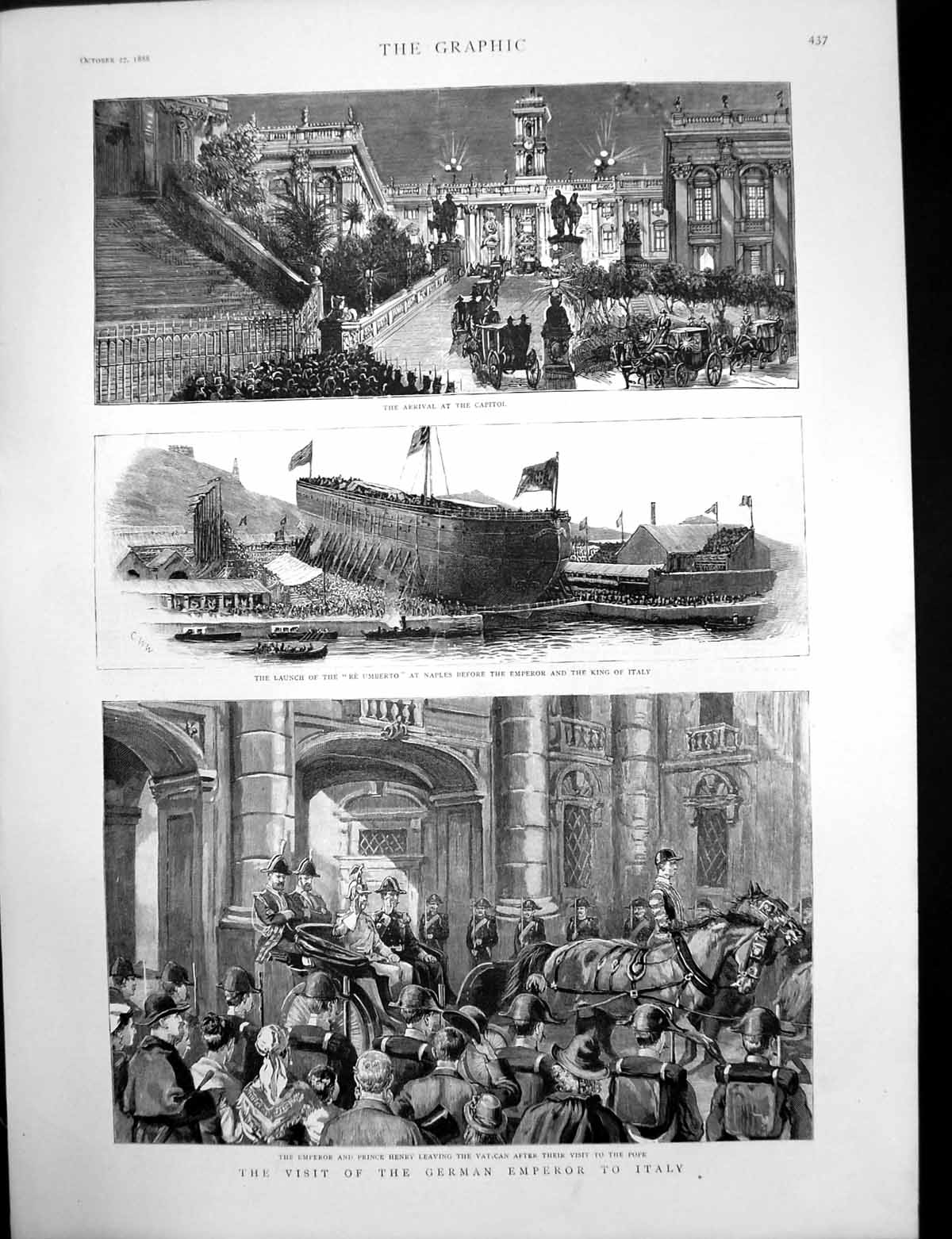 Antique Old Print German Emperor Italy Prince Wales Hungarian Uniform 1888 19th