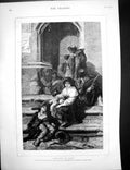 Antique Old Print Alms Day Rome Guido Bach Hunting Notes France Horses 1882