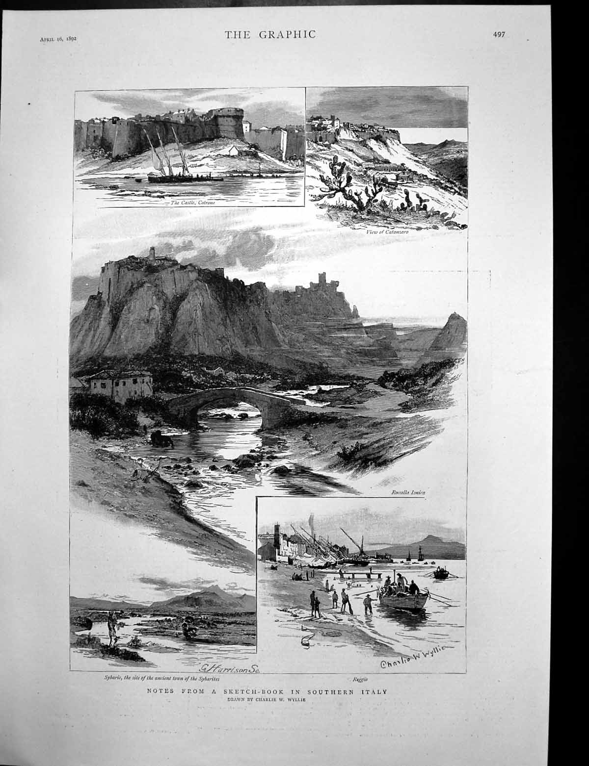 Old Antique Print Sketches Southern Italy Oxford Cambridge Boat Race 1892 19th