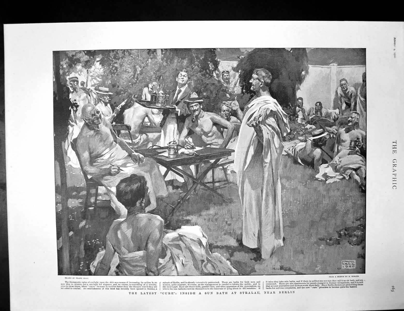 Original Old Antique Print Sun Bath Stralau Berlin Late King Humbert Italy 1900
