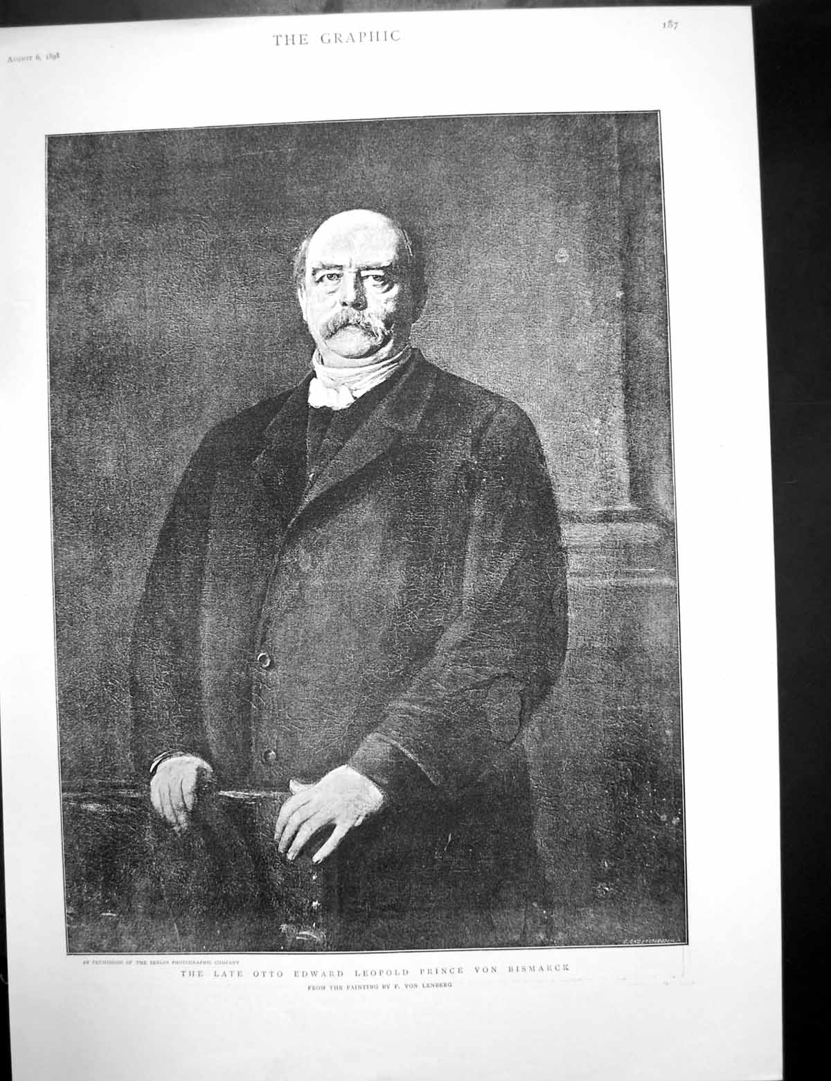 Original Old Antique Print Late Otto LeopPrince Von Bismarck Study Varzin 1898