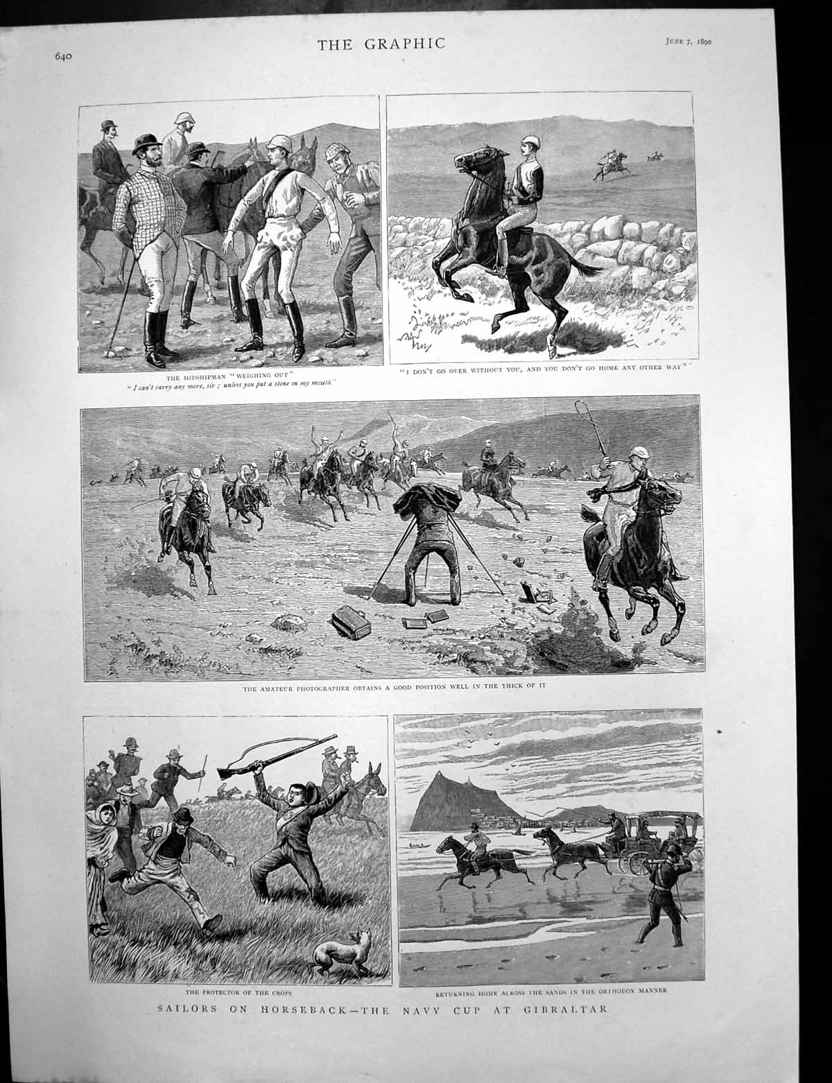 Original Old Antique Print Sailors Navy Cup Gibraltar Garter Inn Windsor1890
