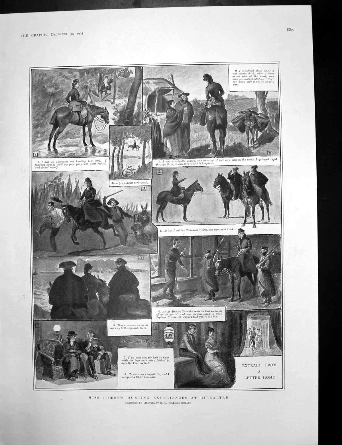 Antique Old Print Miss Phoebe Hunting Gibraltar Tashi Lama Tibet India 1905