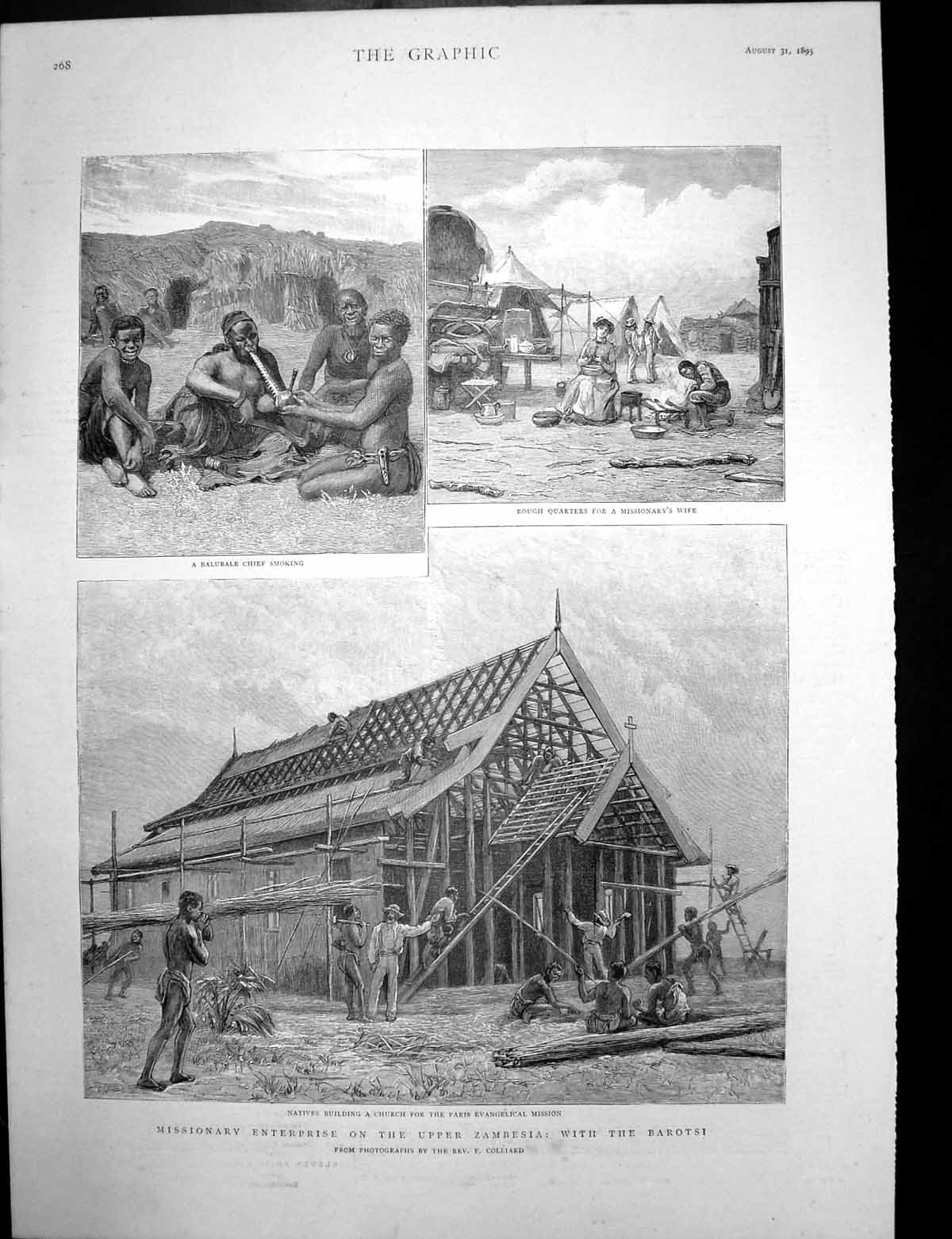 Antique Old Print Church Upper Zambesia Barotsi Duke Cambridge Secretary 1895