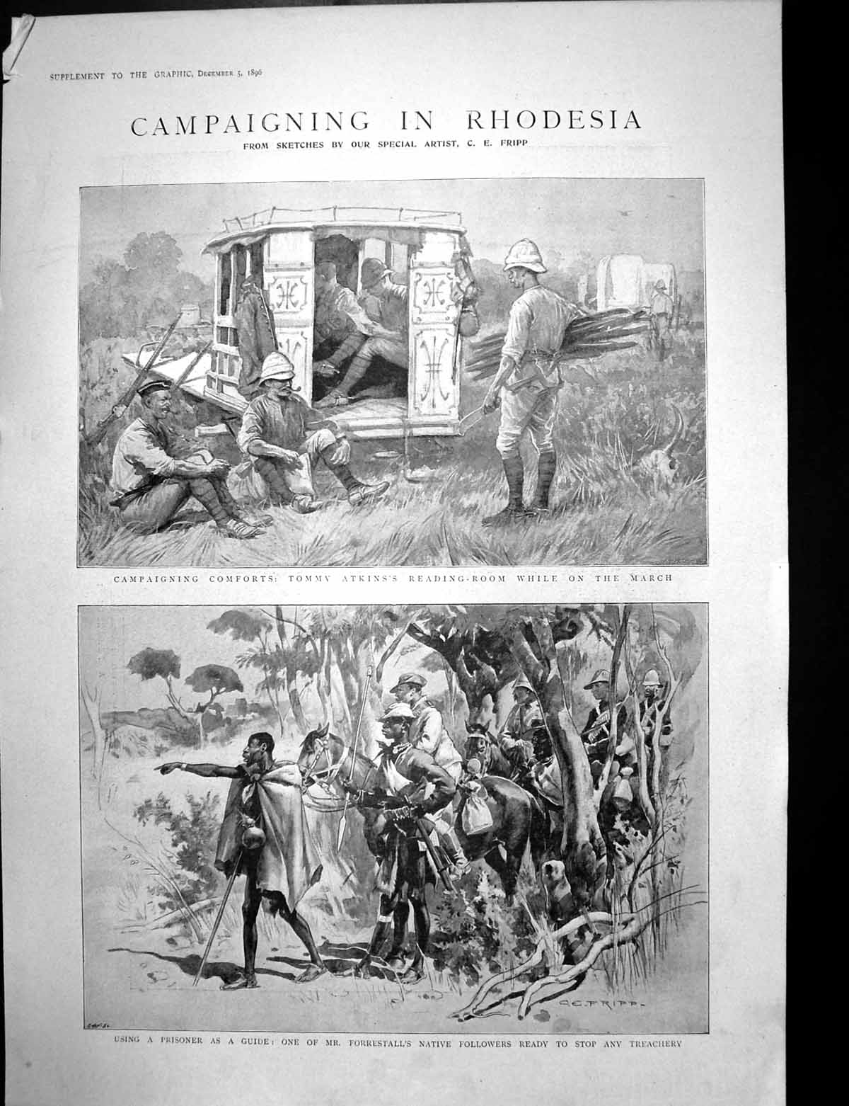 Antique Print Campaigning Rhodesia Forrestalls Natives Seventh Hussars1896 19th