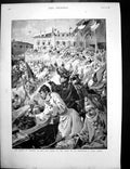 Antique Old Print Confetti Battle Nice Meeting Emin Stanley Major Casati 1891