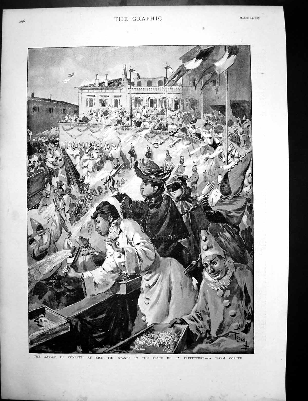 Antique Old Print Confetti Battle Nice Meeting Emin Stanley Major Casati 1891
