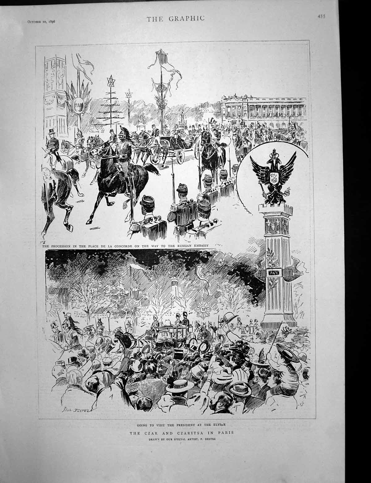 Antique Old Print Czar Czaritsa Paris Czar Queen BalmoralGenerations 1896
