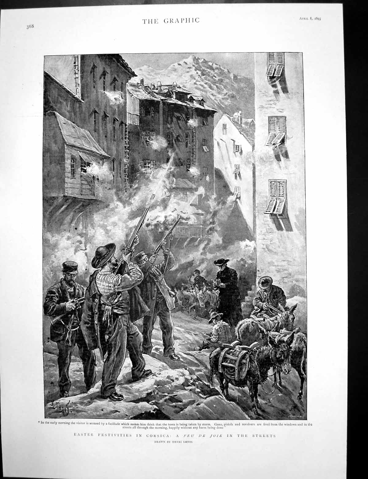 Antique Old Print Easter Festivities Corsica Piazza Del Duomo Florence 1893