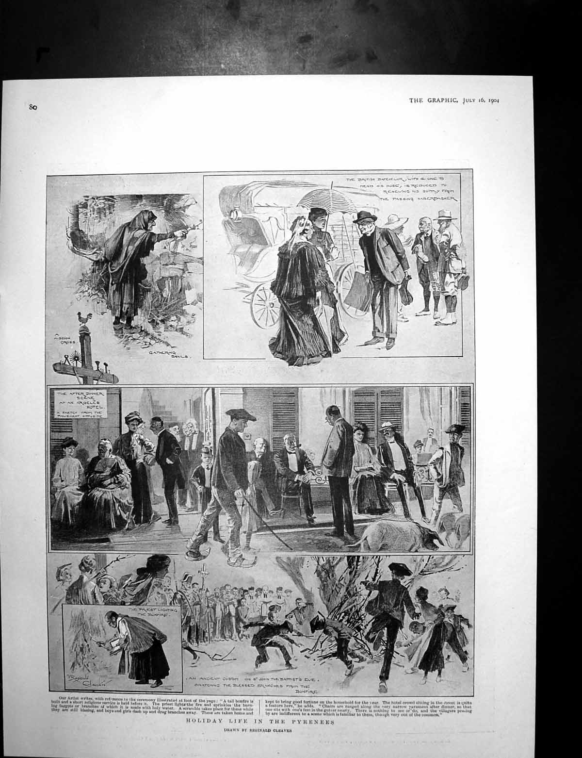 Antique Print Holiday Life Pyrenees Hms Buzzard Brooklyn Yacht Club Cup1904