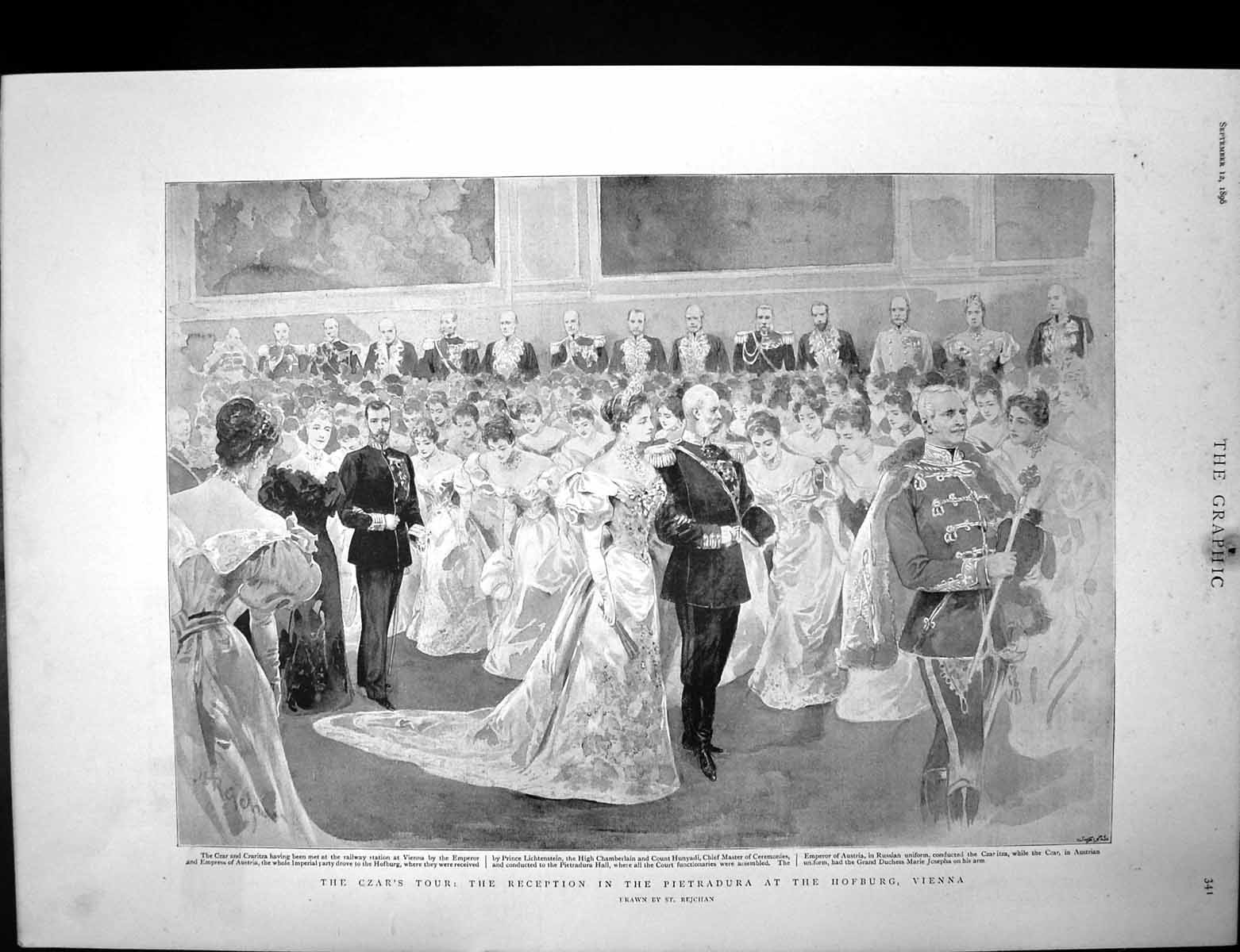 Antique Old Print Czar Reception Hofburg Vienna Swiss Exhibition Geneva 1896