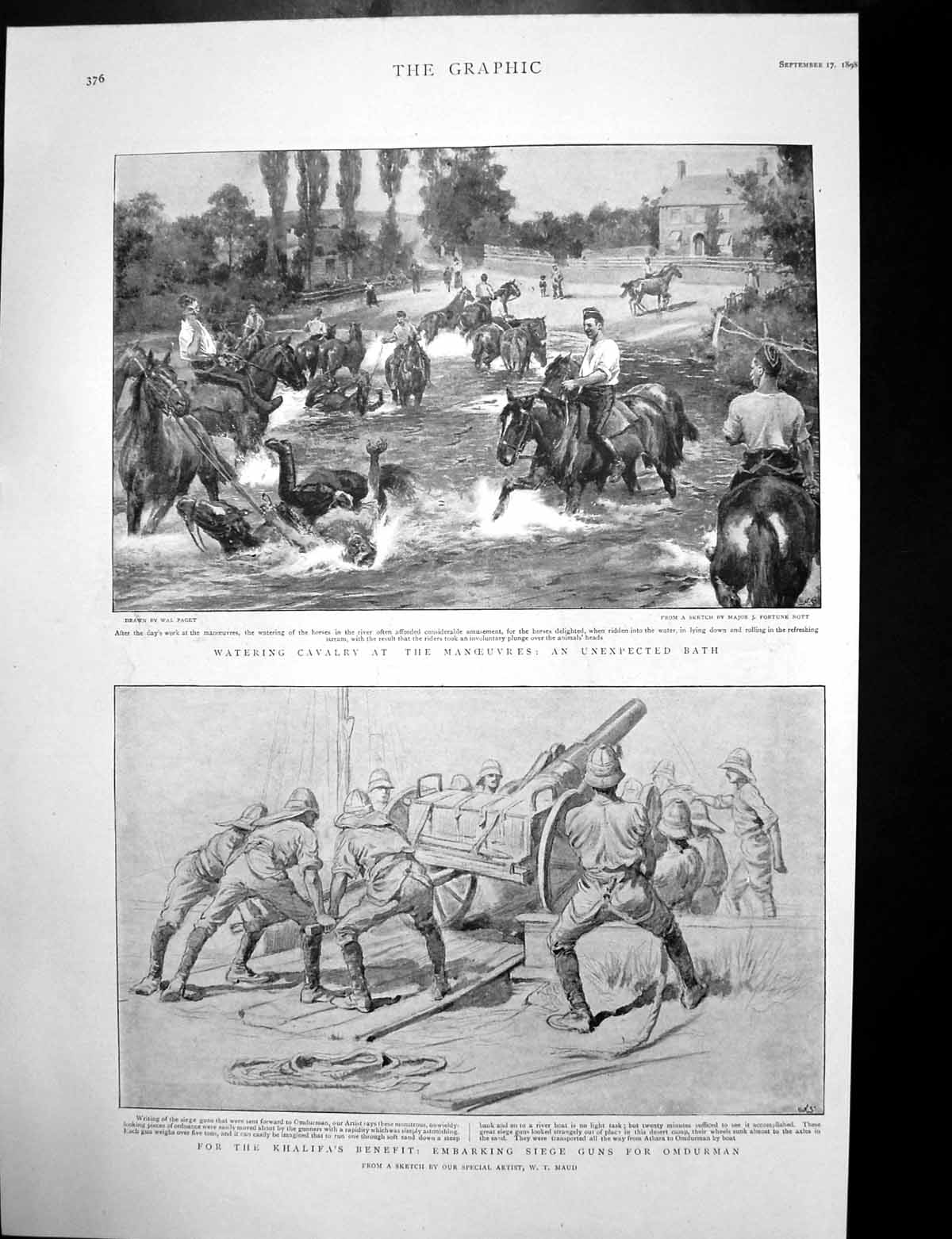 Old Antique Print Late Empress Austria Embarking Siege Guns Omdurman 1898 19th