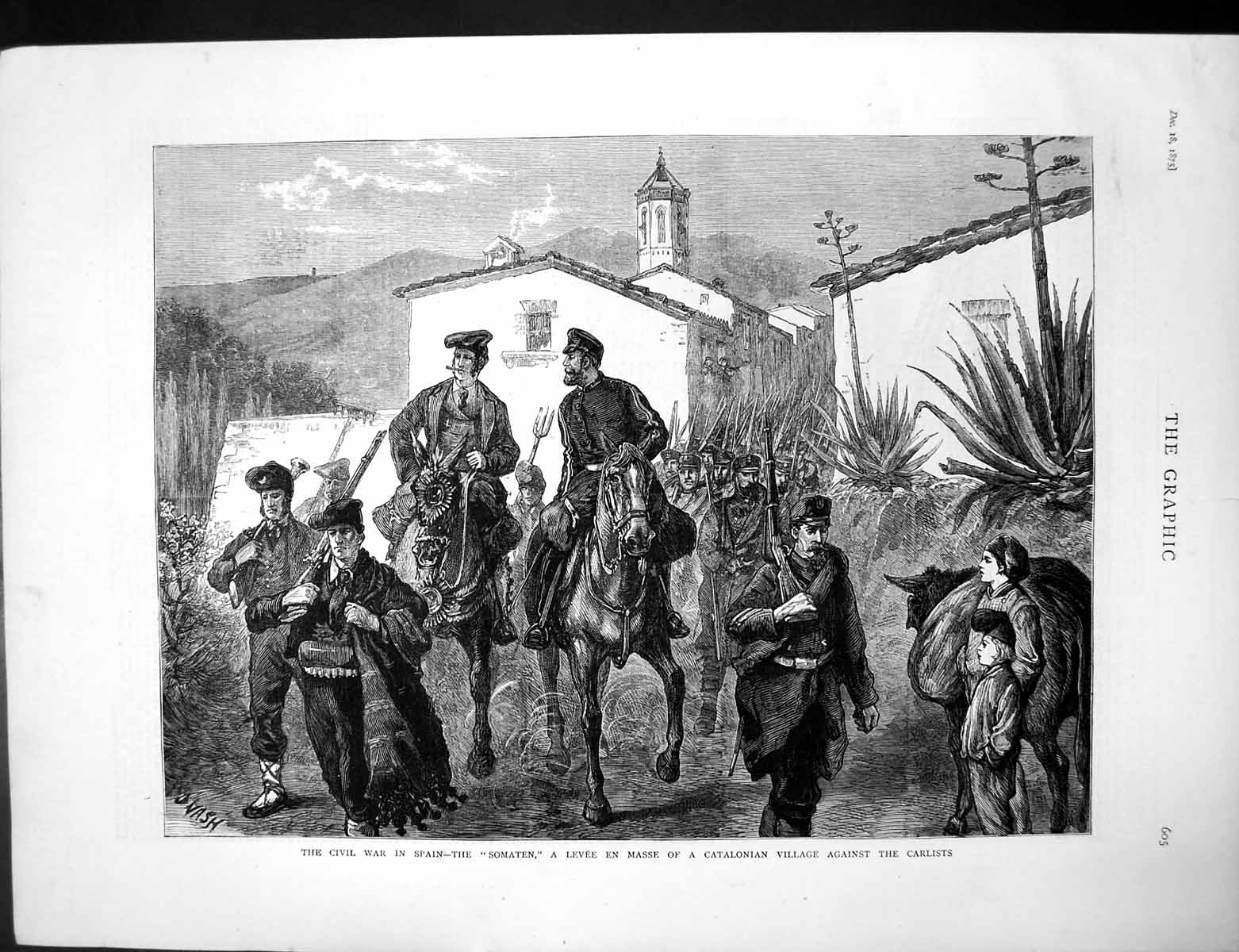 Antique Old Print Civil War Spain Somaten Levee Proposed Bridge Thames 1875