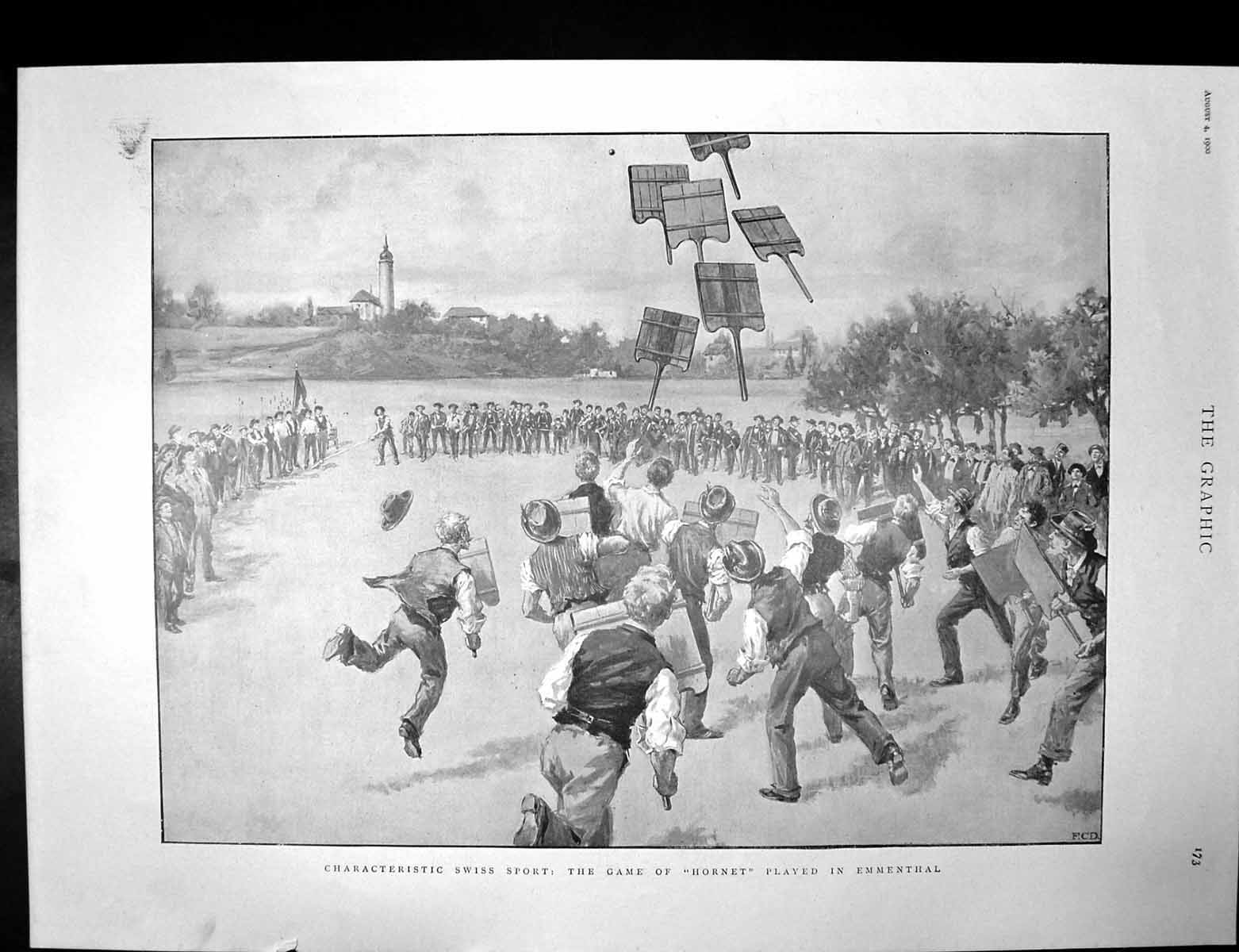 Old Antique Print Hornet Swiss Sport Emmenthal Marriage King Servia 1900 20th