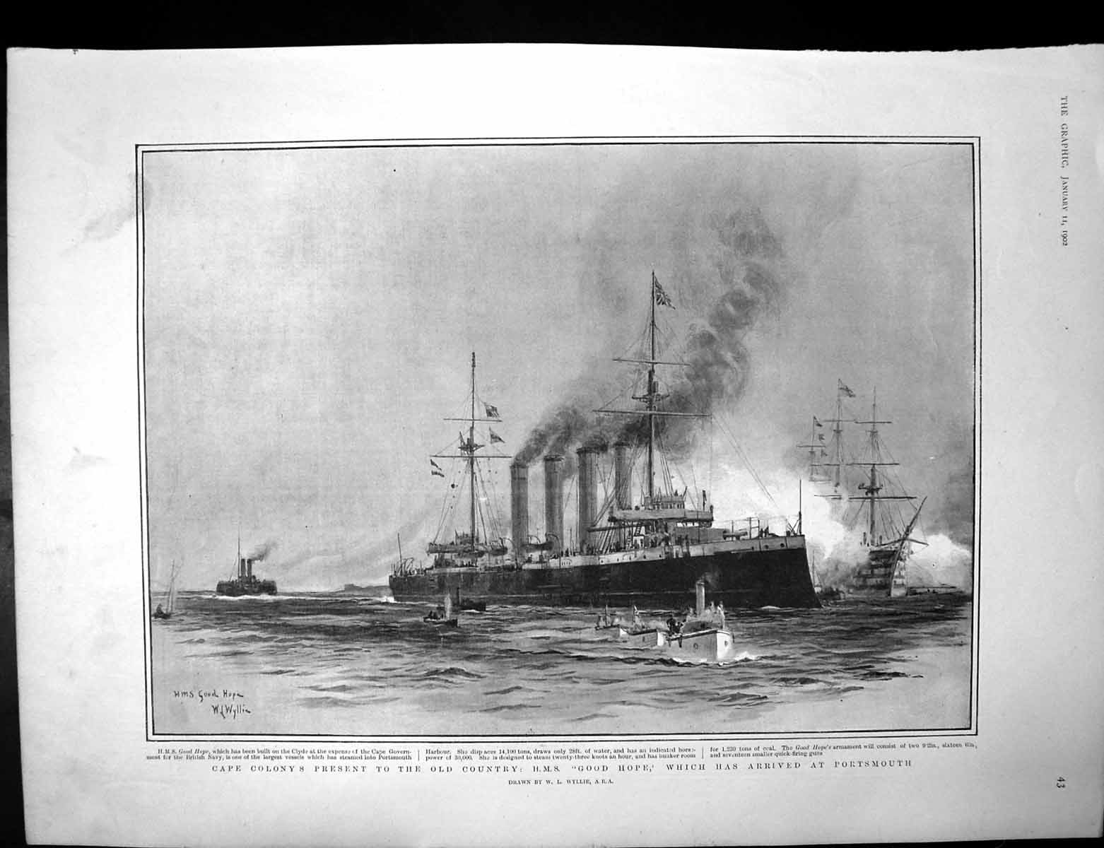 Antique Old Print Hms Good Hope Portsmouth Viceroy Mandalay Boat Race 1902 20th