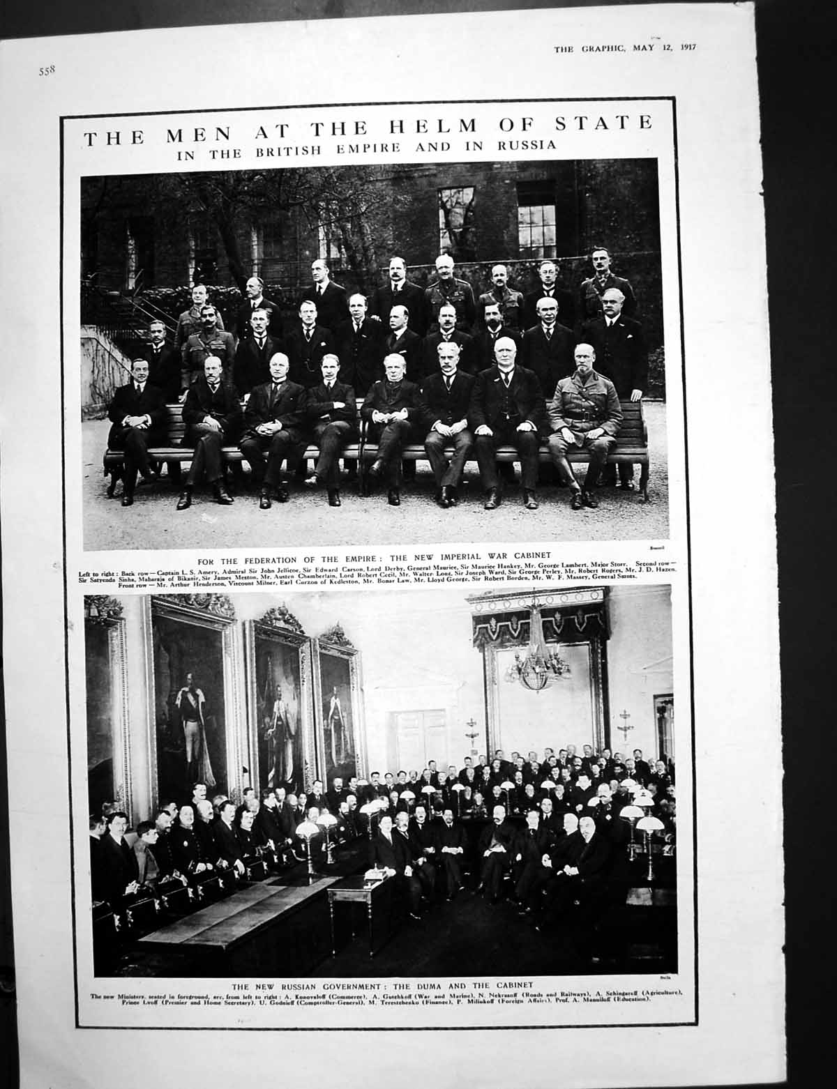 Antique Print Russian Government Imperial War Cabinet Storm Sea Fleet 1917 20th
