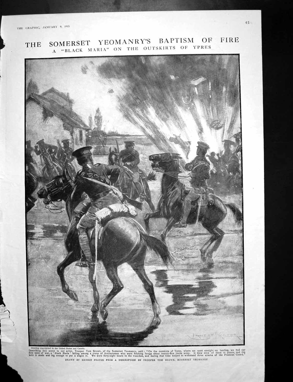 Old Antique Print Somerset Yeomanry Ypres Stampede Yeomanry Horses 1915 20th
