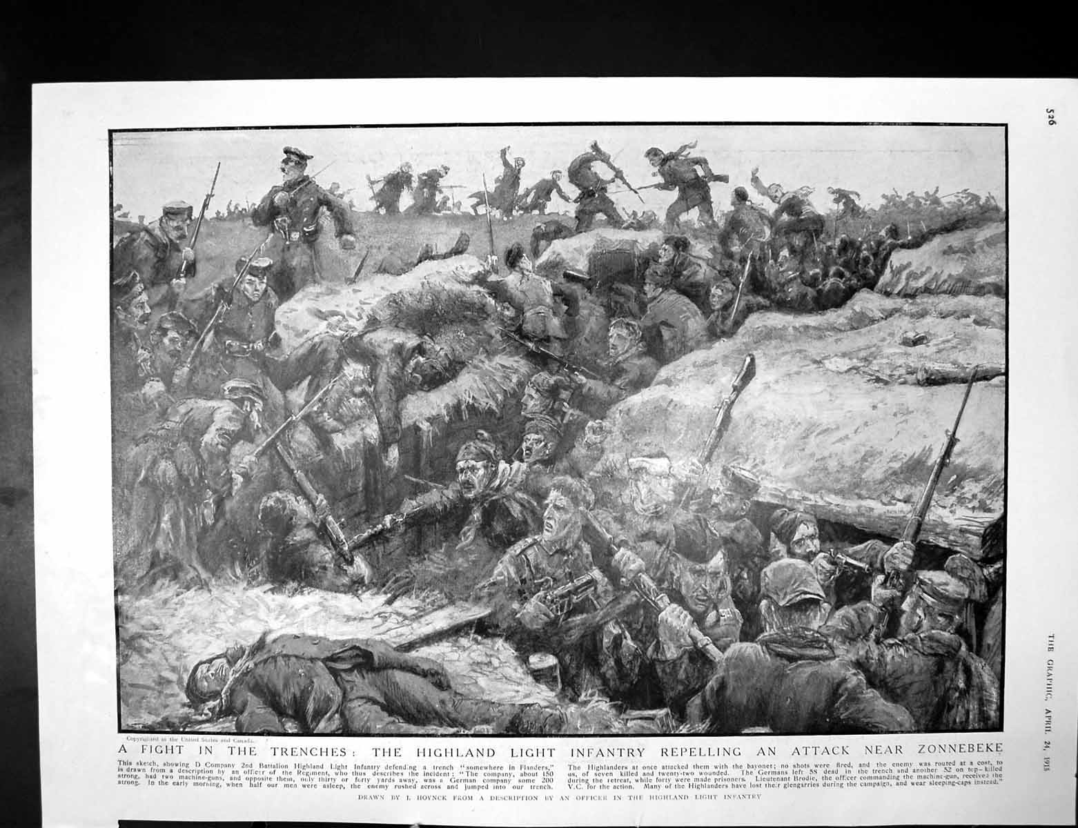 Antique Old Print Fight Trenches Highlanders Zonnebeke Sand-Bag Defences 1915