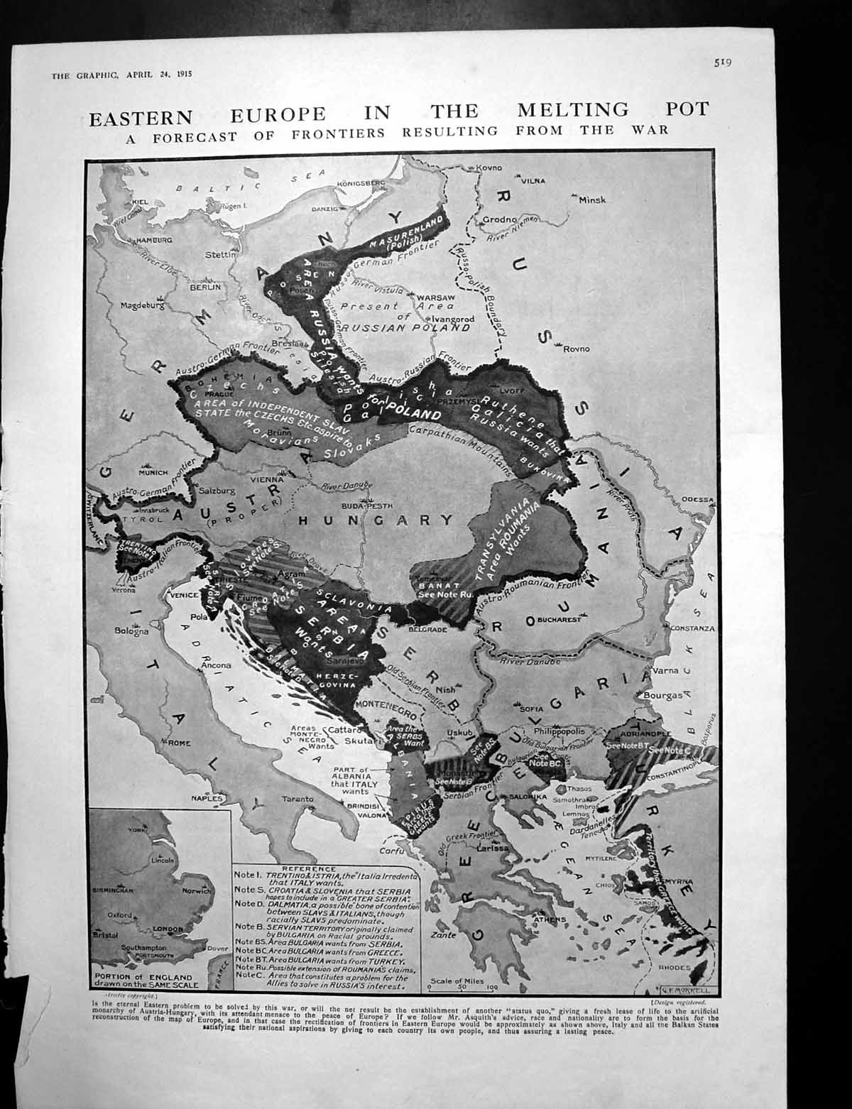 Antique Old Print Map Forecast Frontiers War German Air Bomb Heybridge 1915