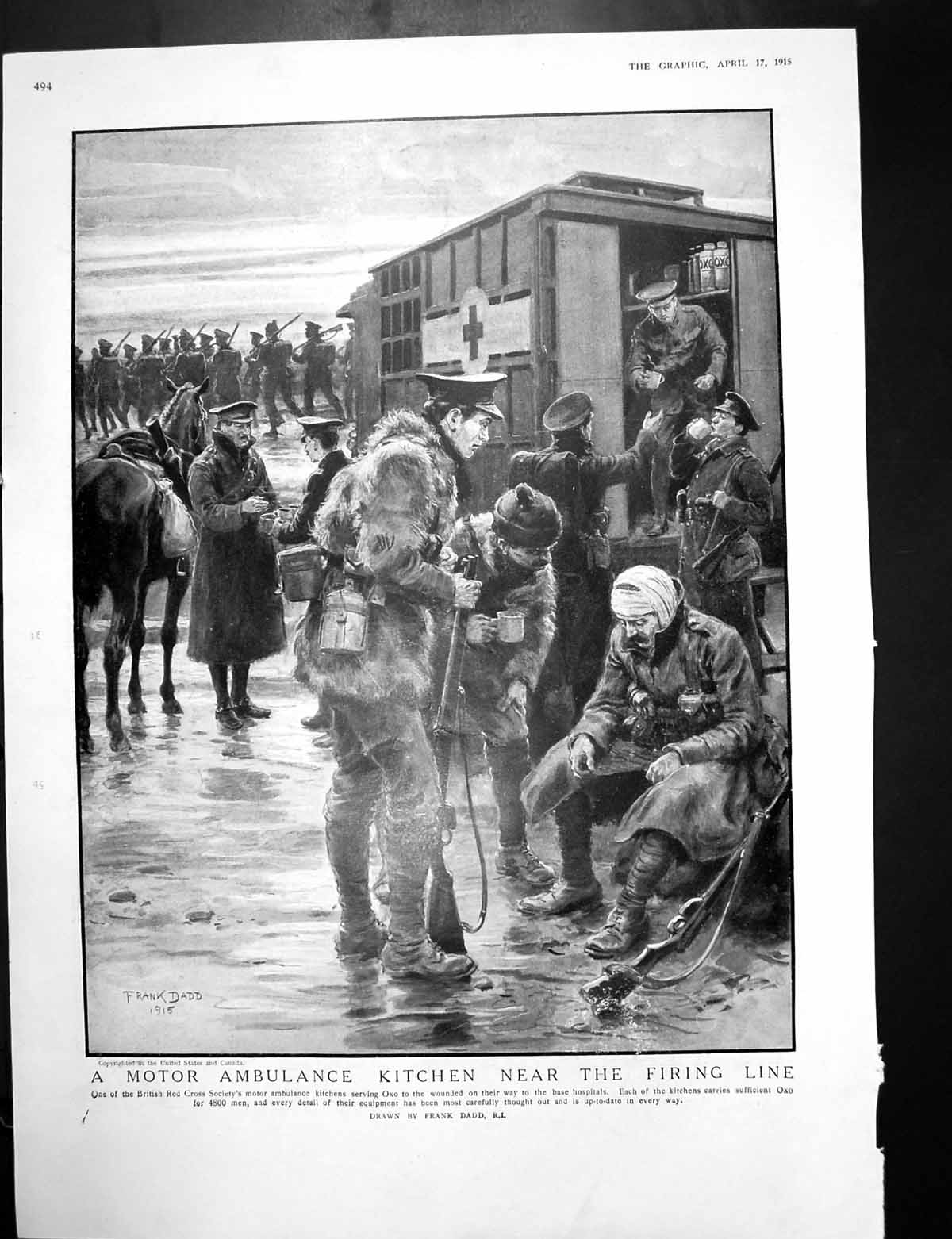 Old Print Motor Ambulance Kitchen Firing Line Battle Polish Cemetery 1915 20th