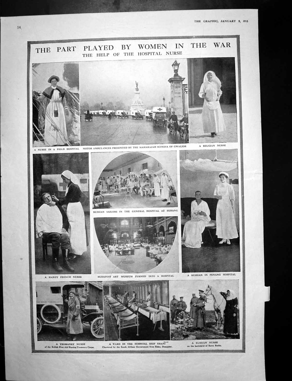 Antique Old Print Nurses Work During War Roll Honour Officers Suffered 1915
