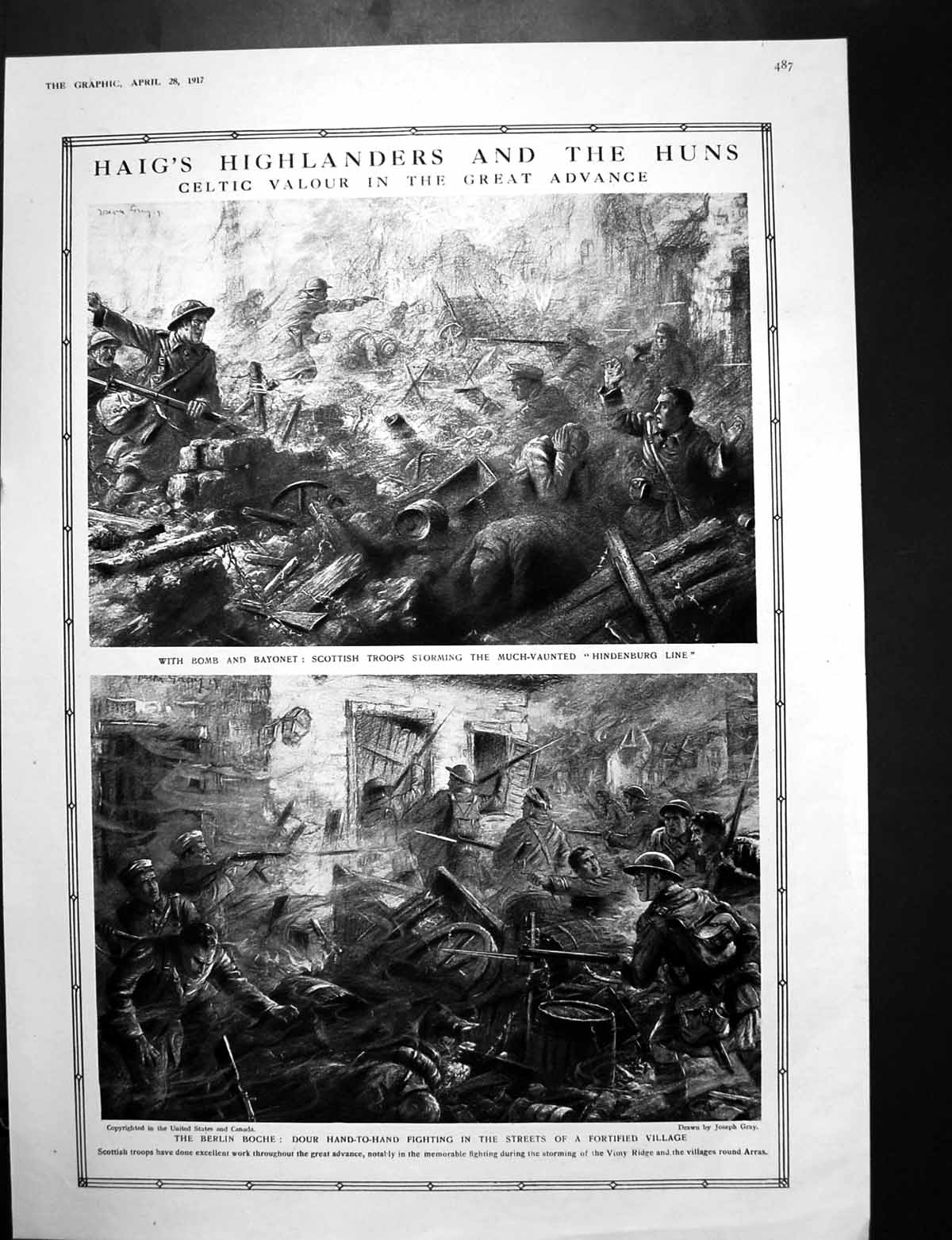 Old Vintage Print Haigs Highlanders Huns Fighting War Seen By Sier 1917 20th